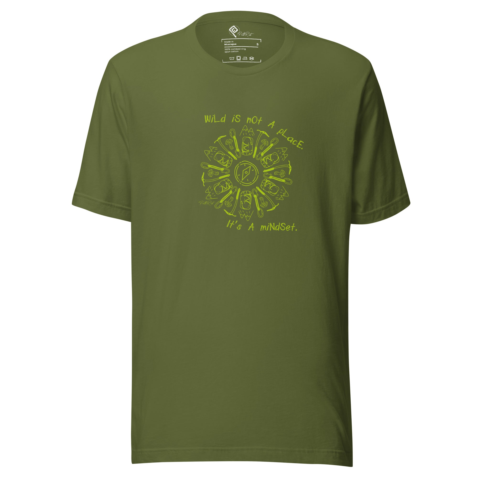 T-shirt unisex verde oliva "Wild Mindset" della collezione Urban Path